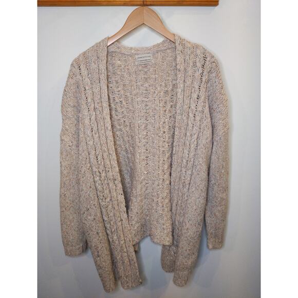 Urban Outfitters Womens XS Cable Knit Cardigan Open Front Oatmeal Beige Cotton - Picture 1 of 8